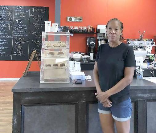 Gina Stafford at her new Meadow Blues Coffee shop, now located on Greycourt Avenue in Chester. Photos by Hanna Wickes.