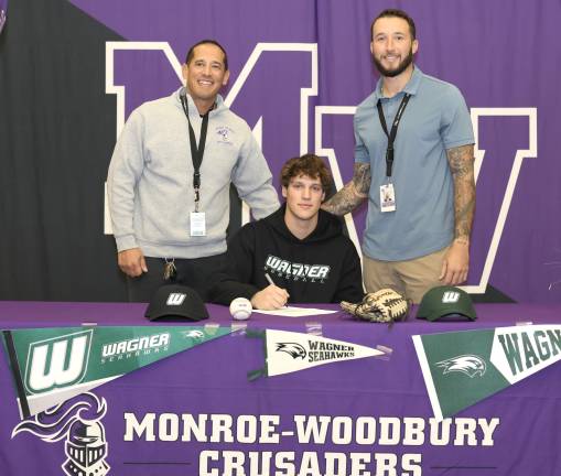 Braeden Burke with MW baseball Coaches Chris Vero and Anthony Amoroso.