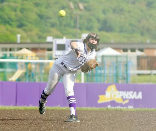 Shortstop Anna Paravati makes a throw to first.