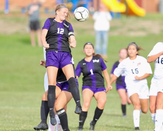 Liz Allen (#12) started the season with a hat trick on Thursday, Sept. 5, in Monroe-Woodbury's 8-0 opening day victory over Pine Bush