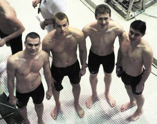 The Monroe-Woodbury Boys High School 200-yard medley relay team finished in fifth place at last weekend's New York State Public High School Athletic Association Championships in Buffalo. Pictured from left to righ are the team members: Jared Charleston, Jack Jakubek, Dallan Treanor and Greg Byrne.