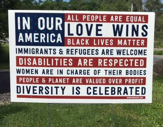 This is the restored sign that was taken from Monroe resident Bob Barlow's home and trashed, along with a hanging plant and the bracket that held the plant.