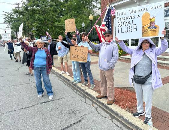Protesters lined both sides of the street in Goshen.