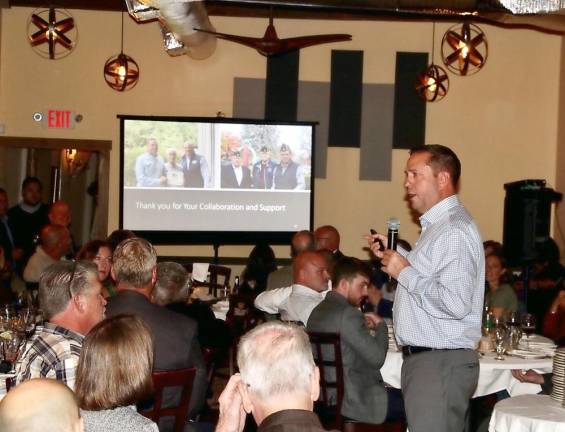 Orange County Executive Steven M. Neuhaus delivers budget address on Tuesday at the Orange County Association of Towns, Villages and Cities meeting at Grappa in Warwick.