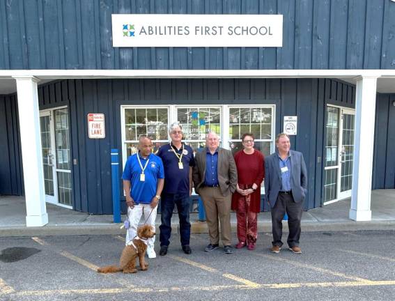 State Assembly Speaker Carl Heastie (left) with Assemblymember Chris Eachus (second from left) visited Abilities First in New Windsor, N.Y. during the Speaker’s annual statewide tour in late July 2025.