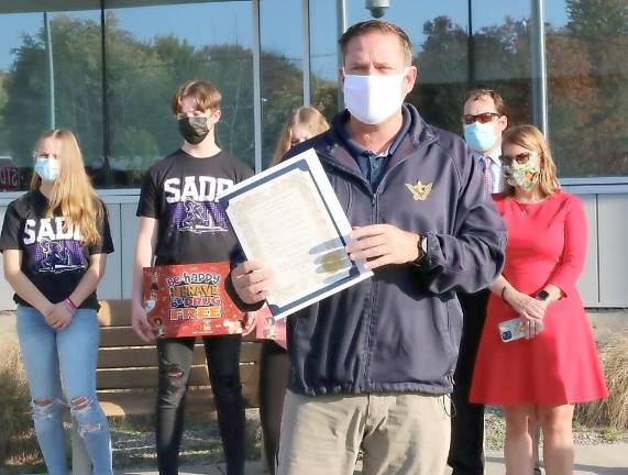 Orange County Executive Steven M. Neuhaus speaks to guests at Thursday’s Red Ribbon Week Kickoff at the Government Center. Provided photos.