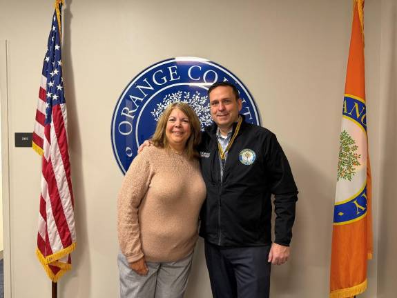 Retiring Budget Director Deborah Slesinski with Orange County Executive Steve Neuhaus.