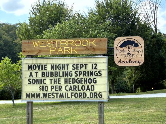 The Roots &amp; Wings Academy sign was made by the dad of a student. The school is renting the main floor of an underutilized park building from West Milford Township.