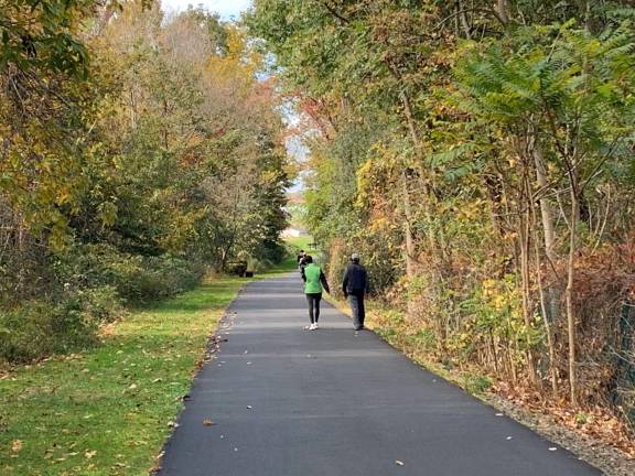 This is the Heritage Trail between Chester and Monroe. The trail is 19.5 miles long from Middletown to Harriman along what used to be the railroad tracks of the Graham Line, a freight bypass from Harriman to Otisville. The Graham Line closed in 1983. The railroad bed was subsequently taken over by the county and developed and expanded since then. Photo provided by Orange County.