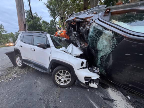 A 2018 Ford 150 left the roadway and crashed into a 2021 white Jeep in a driveway on Lakes Road in the Village of Monroe on June 27.