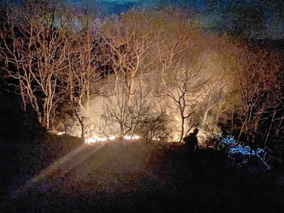 Ranger Paul Quinones helps fight the brush fire in Monroe.