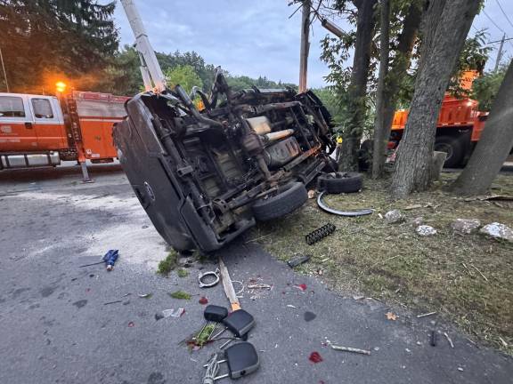 A 2018 Ford 150 left the roadway and crashed into a 2021 white Jeep in a driveway on Lakes Road in the Village of Monroe on June 27.