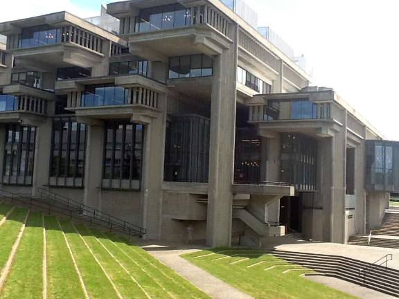 This photo shows the newly renovated Claire T. Carney Library at the University of Massachusetts campus in Dartmouth, Mass., which was designed by Paul Rudolph, the same architect who designed the Orange County Government Center.