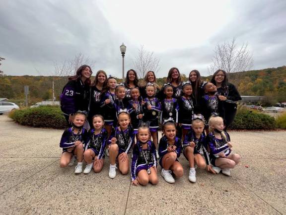 Pop Warner Pee Wee team - Back row L to R: Arianna Eisner, Emily Zrelak, Anna Buckley, Danielle Corsello, Marissa Ingenito, Emerson Stone, Emily Taveras. Middle row L to R: Mia Norhturft, Tessa Corsello, Kaeli Diaz, Livia Feldhaus, Ava Verna, Valentina Reynoso, Kaleesi Beckham. Front row L to R: Kadence Espenberg, Avery Manfredonia, Frankie Greenhut, Caroline Cordisco, Alessandria Buckley, Sawyer Feldhaus, Ava McRae