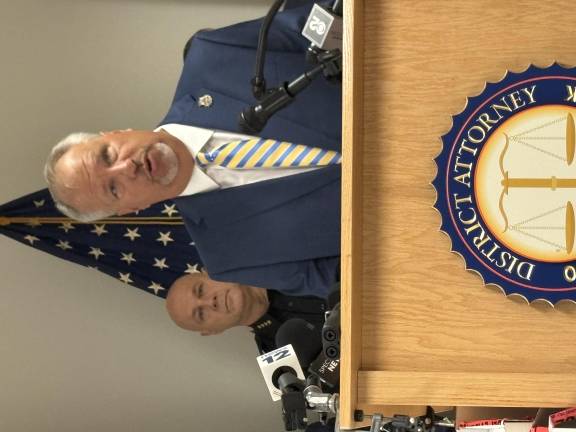 Orange County District Attorney David Hoovler at an Aug. 1 press conference in Goshen.