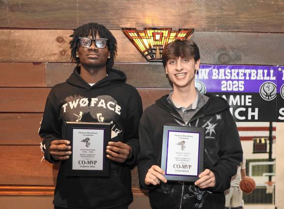 Fabrice Ndja and Jamie Reich with their CO-MVP awards.