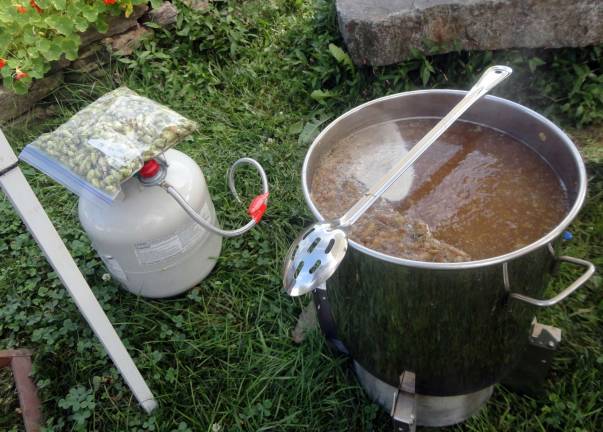 Mistucky Creek puts on a homebrewing demonstration, making a Belgian-style Tripel ale with Pennings' hops.