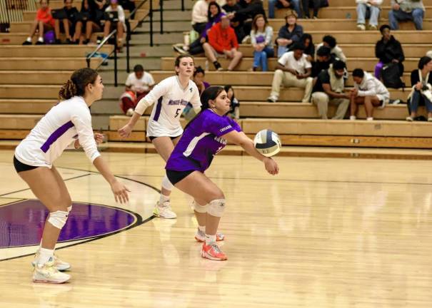 Abby Ohren, #14, returns a holdback serve.