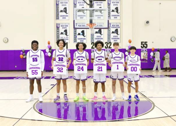 Crusader seniors Kamal Salaudeen, Angel Conte, Lee Arroyo, Trayvon McGraw, Jamie Reich and Jason Ramirez were honored at the January 24 game.