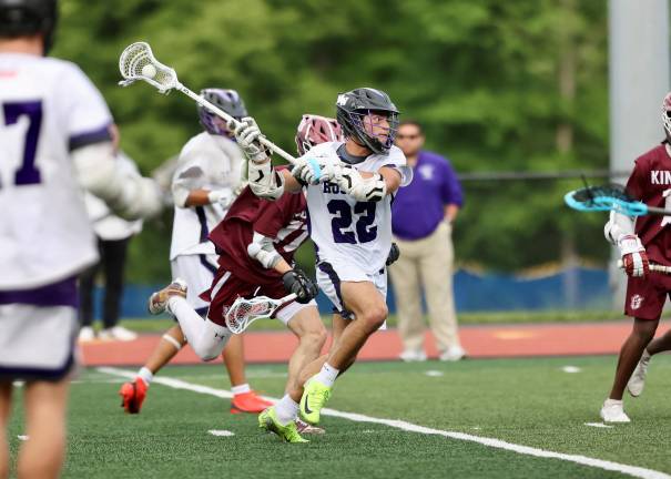 #22, Anthony Severo gets off a shot through the Tigers defense.
