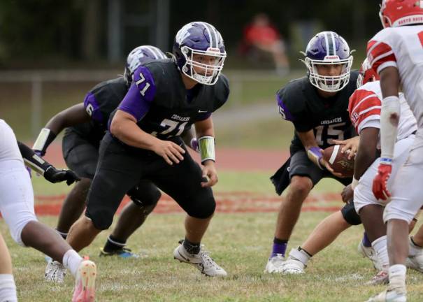 Robert Scheck, #71, on the Crusader offense line, turned in a strong performance on Saturday.