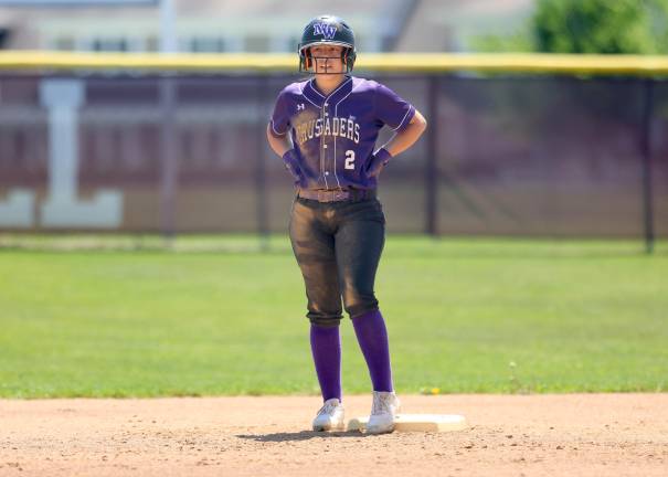 #2, Deanna Murphy’s uniform is dirty after stealing second.