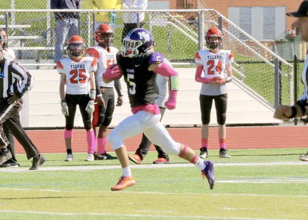 Liam Gallagher, #5, started the Crusaders come back with his 70 yd. touchdown reception.