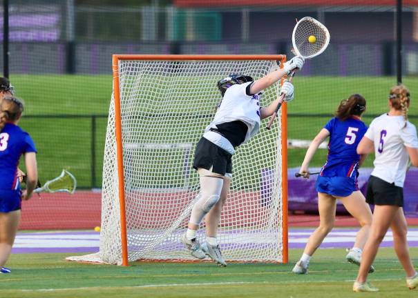 Crusader Goalie Lilly Crowley makes spectacular save.