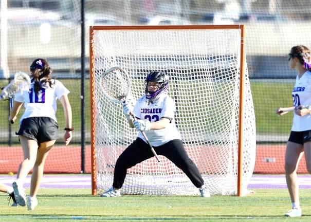 Lilly Crowley had several big saves in the game.
