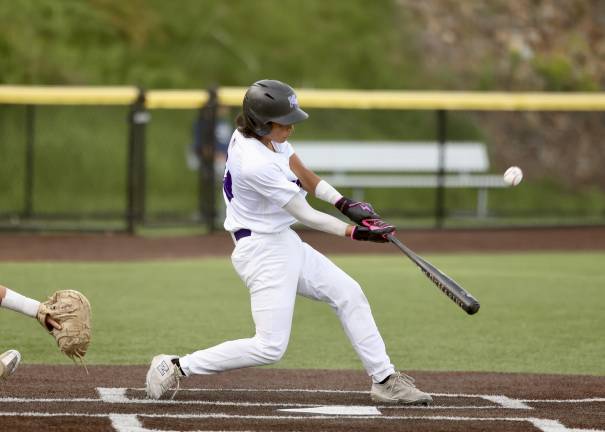 Crusader catcher Noah Broto #44, lifts a sacrifice fly in the 5th to score a run.