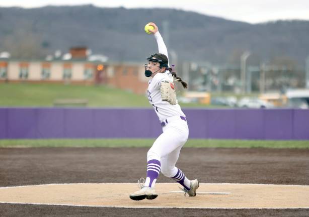 Isabella Brelesky pitched seven innings, striking out five and allowing only two earned runs. Photos by William Dimmit.