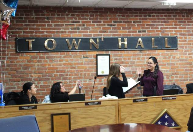 Jacqueline Hernandez was sworn in as the first ever Latina Town Supervisor of Woodbury during the Jan 5 board meeting.