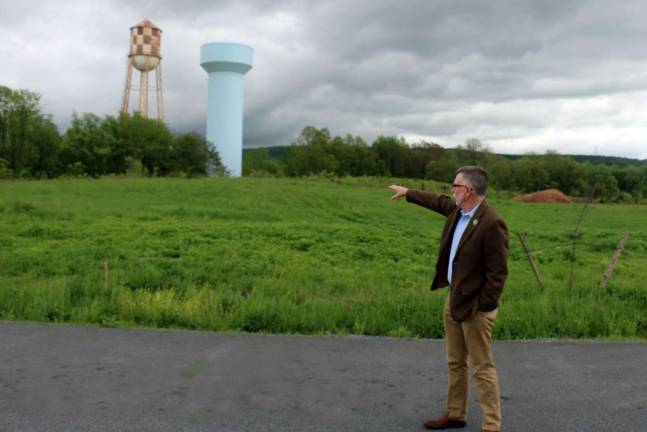 Photo by Roger Gavan Town of Warwick Supervisor Michael Sweeton pointed out the locations of the 20,000-square-foot office and processing building and the approximately 20,000-square-foot of growing area purchased by medical marijuana producer Citiva Medical LLC alongside John Hicks Drive.