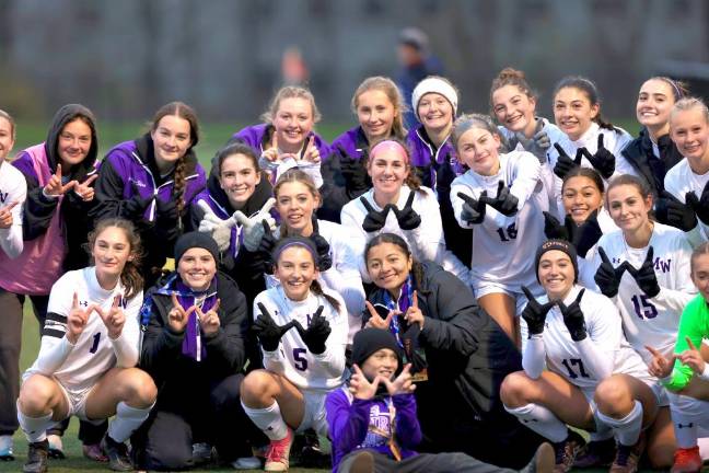 Crusaders celebrate their 1-0 state semi-final victory over Fairport.