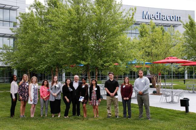 Photo provided by Mediacom Pictured: Jasmine Medenard (Goshen High School), Brianna Krupunich (Port Jervis High School), Erin Dempsey (Cornwall High School), Francesca Scuadroni (Valley Central High School), Kristen Annessi (S.S. Seward Institute), Brianna Cabrera (Minisink Valley High School), Rocco B. Commisso (Mediacom Founder and CEO), Tavysia Walker (Middletown High School), Brittany Mazzi (Chester Academy), Matthew Cushing (John S. Burke Catholic High School), Erin Blauvelt (James I. O’Neill High School) and Silvano Pjetrani (Rocco B. Commisso American Dream Fund Scholarship Recipient).