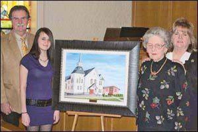 Young artist dedicates painting in memory of longtime church member and volunteer
