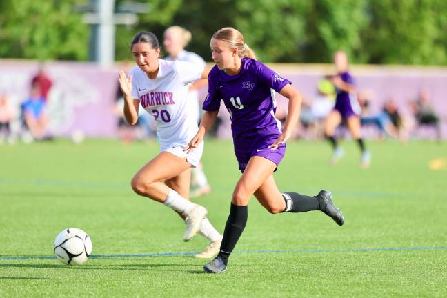 #11, Crusader Co Captain Audrey Saliba races past a Wildcat defender.