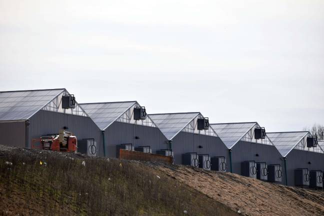 Photo by Erika Norton Some of the 12 total medical marijuana greenhouses at the Pharmacannis manufacturing facility in Hamptonburgh.