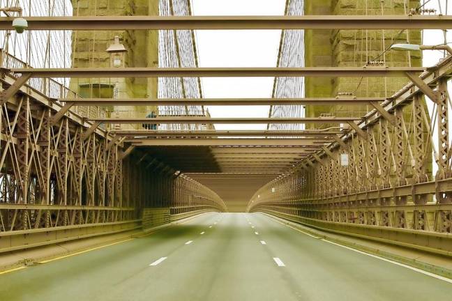 Photographer William Dimmit captured this scene of the Brooklyn Bridge at noon on Easter Sunday.