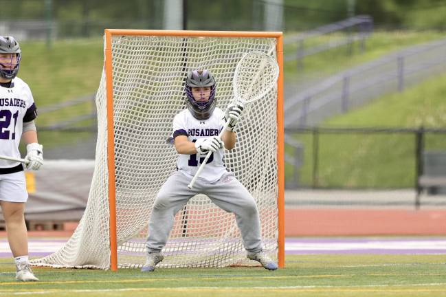 Crusader Goalie Tyler Baisley had another strong game in goal for the Crusaders