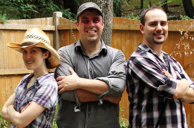 Cast of the day&iacute;s shoot: Colleen Conroy, left, Rob Sullivan and Stavros Adamides.