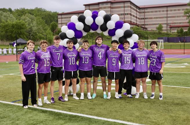 Crusader Seniors from left: Sean White, Dylan Baisley, Max Weeks, John Gennaro, Kevin Sullivan, Ryan Behringer, Anthony Chen, Tyler Baisley, Troy Capen and Ben Friedman