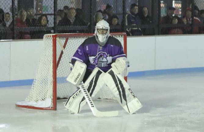 Crusader Goalie Sam Steuber was under attack as soon as the puck dropped.