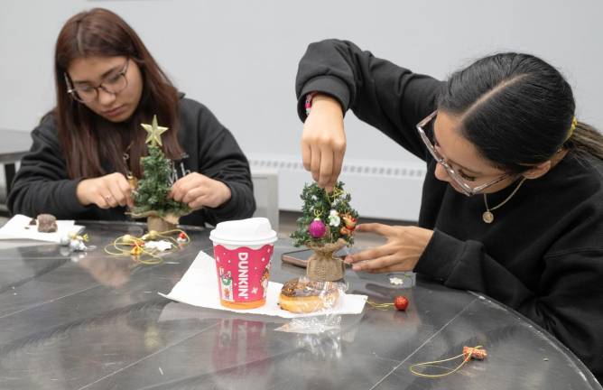 Mount Saint Mary College students take part in the Decorate a Mini Tree Event on Nov. 12, 2025 in the Hudson Hall to get ready for the holiday season.