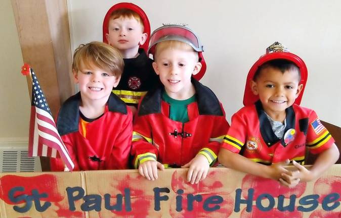 Firefighters Colton Prieto, Matthew McKeon, Tyler Mack and Mateo Distefano of Mrs. Gladys Vega's class keep us safe.