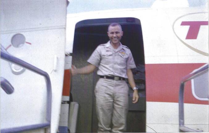 John J. Ruszkiewicz boards the “freedom bird” taking him back to the states after his first tour of duty in Vietnam (Photo provided)