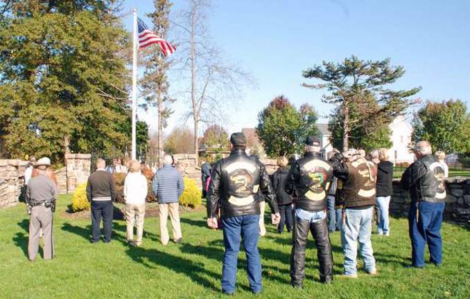 The theme of the Mansion Ridge Homeowners Associations' flag dedication was to honor two local Monroe World War II heroes as well as police, fire, EMS, first-reponders as well as veterans groups.