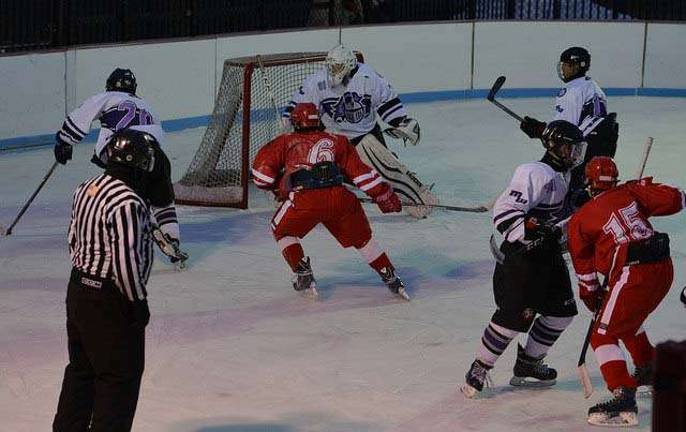 Photo provided by Denise Dietrich-Dorney On Dec. 9, the Monroe-Woodbury Varsity Hockey team participated in the second annual Winter Classic hockey game at Bear Mountain Ice Rink. The Crusaders played against the North Rockland Raiders in this fund raiser for Maria Fareri Children's Hospital. The Monroe-Woodbury School District has eliminated the program.