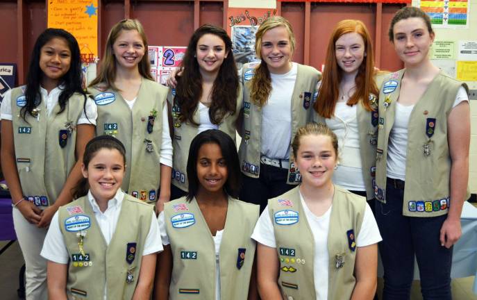 Cadette Troop 142 Silver Award recipients, in the back row from the left: Romina Aguila, Willow Keel, Michelle Iaccarino, Casey Waldron, Caitlin Kilkenny and Anna Delaney. Front row: Laura Fajardo, Michelle Barone and Erica Doering.