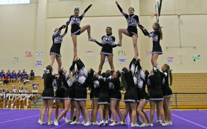 Photo by William Dimmit JV cheerleaders performing at the 2015 Monroe-Woodbury Winter Classic.